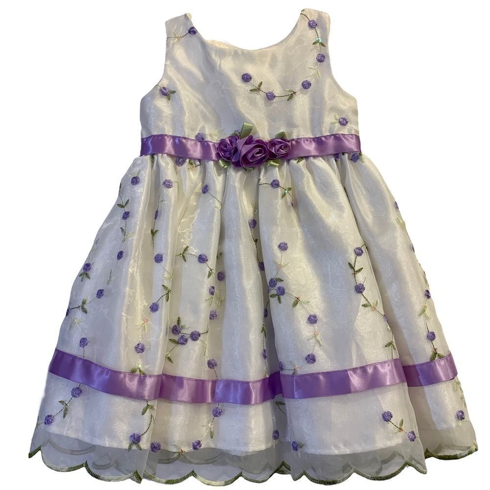 Youngland White &‎ Purple Floral Occasion Dress 2T